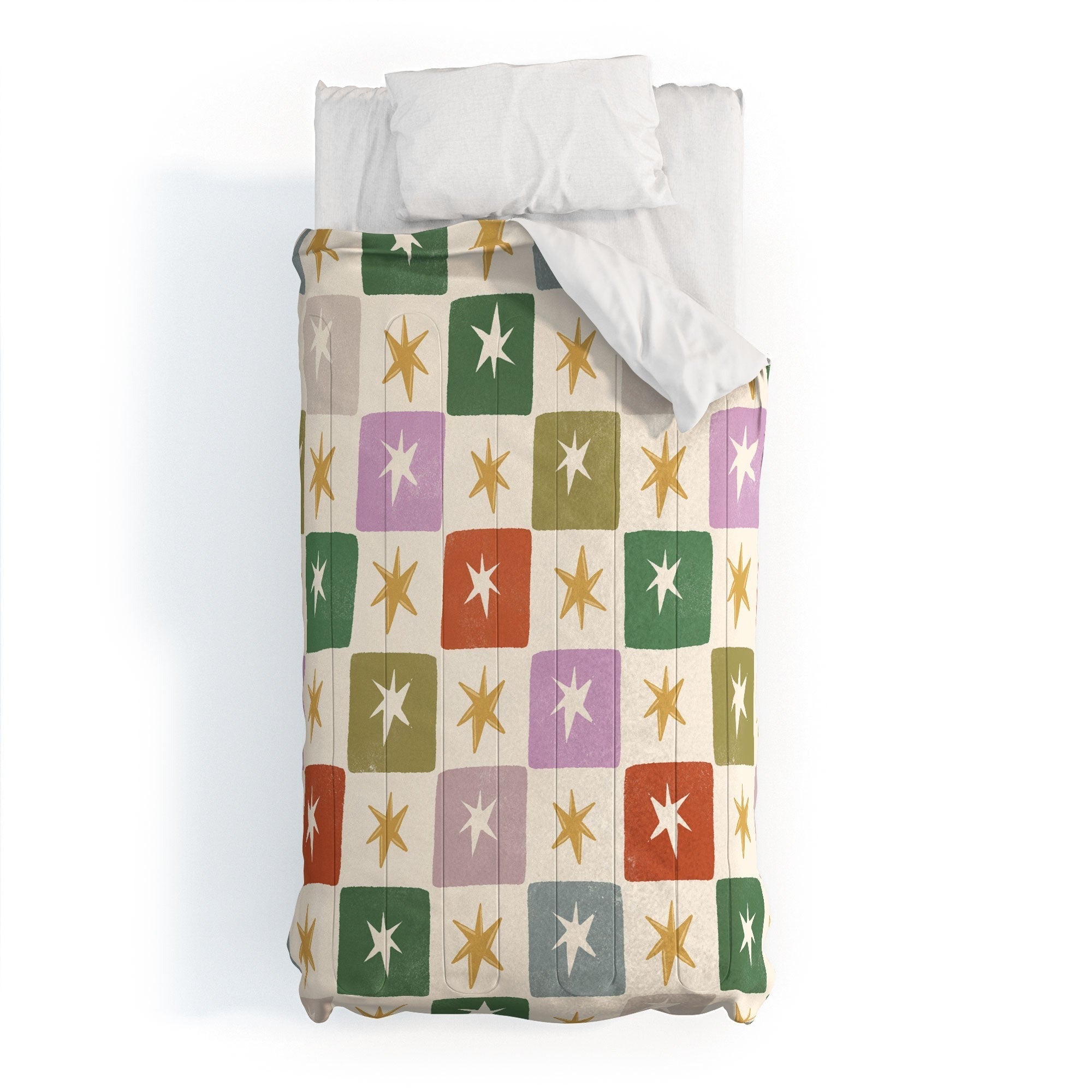 LouBruzzoni Retro Star Block Pattern Comforter