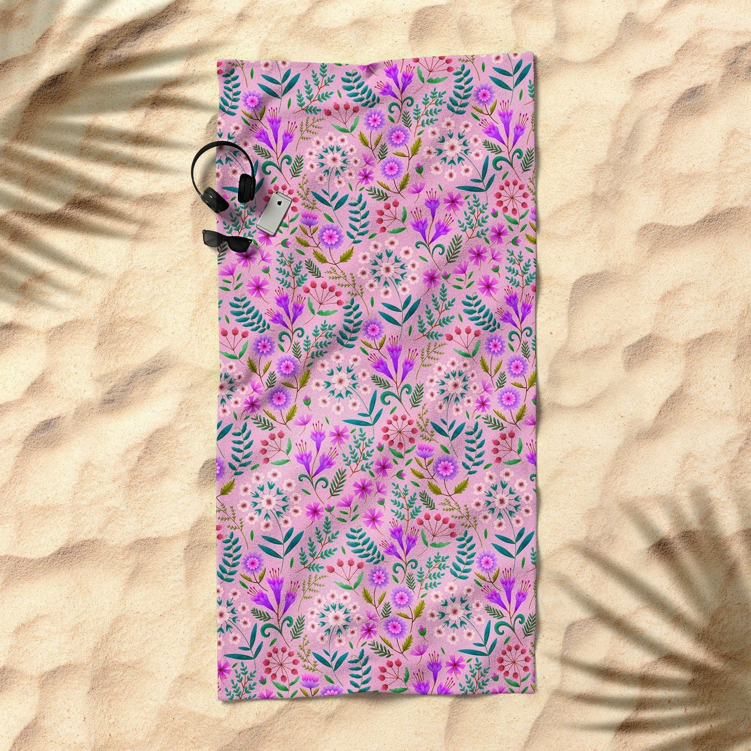 Pimlada Phuapradit Ditsy Purple Floral Half Drop Beach Towel
