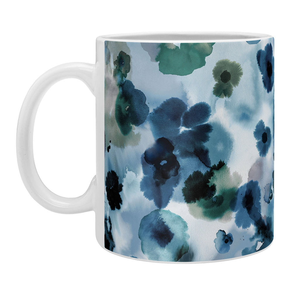 Ninola Design Botanic Retreat Ombre Abstract Watercolor Flowers Blue Navy Coffee Mug