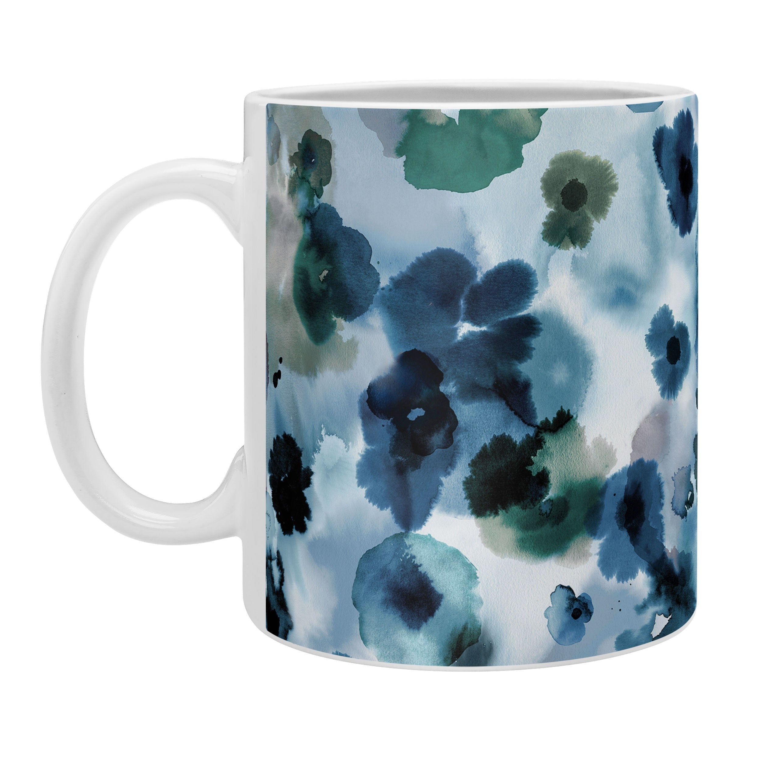 Ninola Design Botanic Retreat Ombre Abstract Watercolor Flowers Blue Navy Coffee Mug