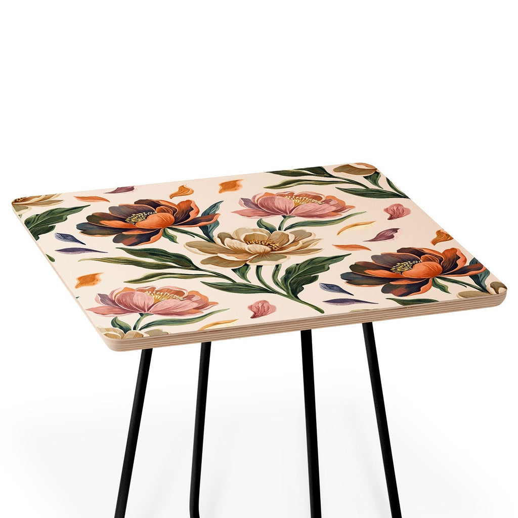 Marta Barragan Camarasa Hand Painted Peony Florals Side Table