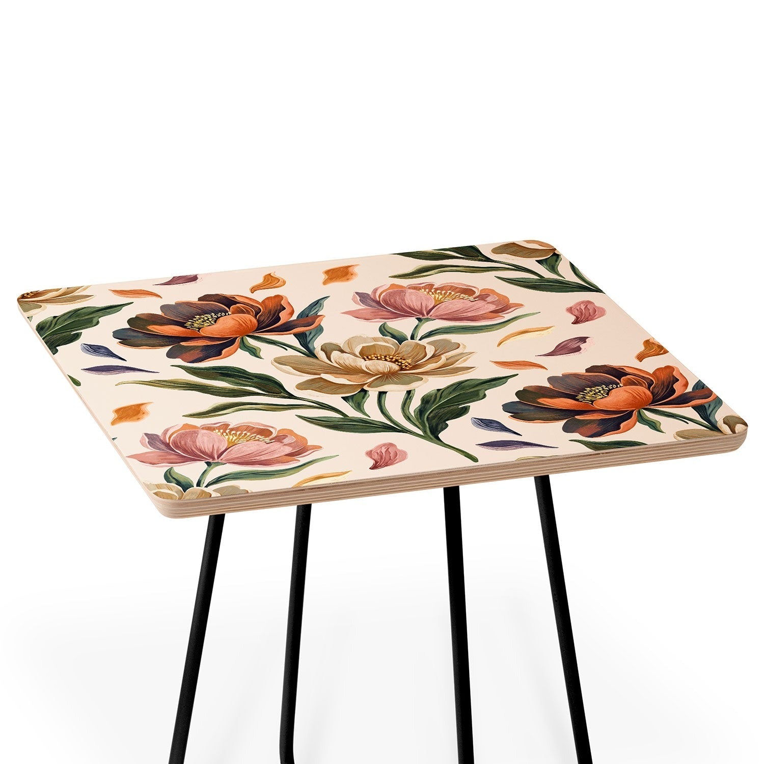 Marta Barragan Camarasa Hand Painted Peony Florals Side Table