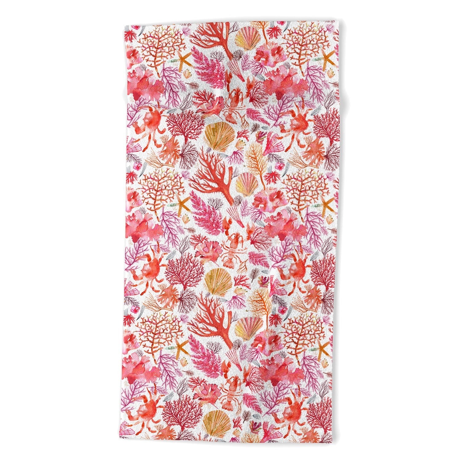 Ninola Design Botanic Retreat Coral Reef Crab Lobster Red Beach Towel