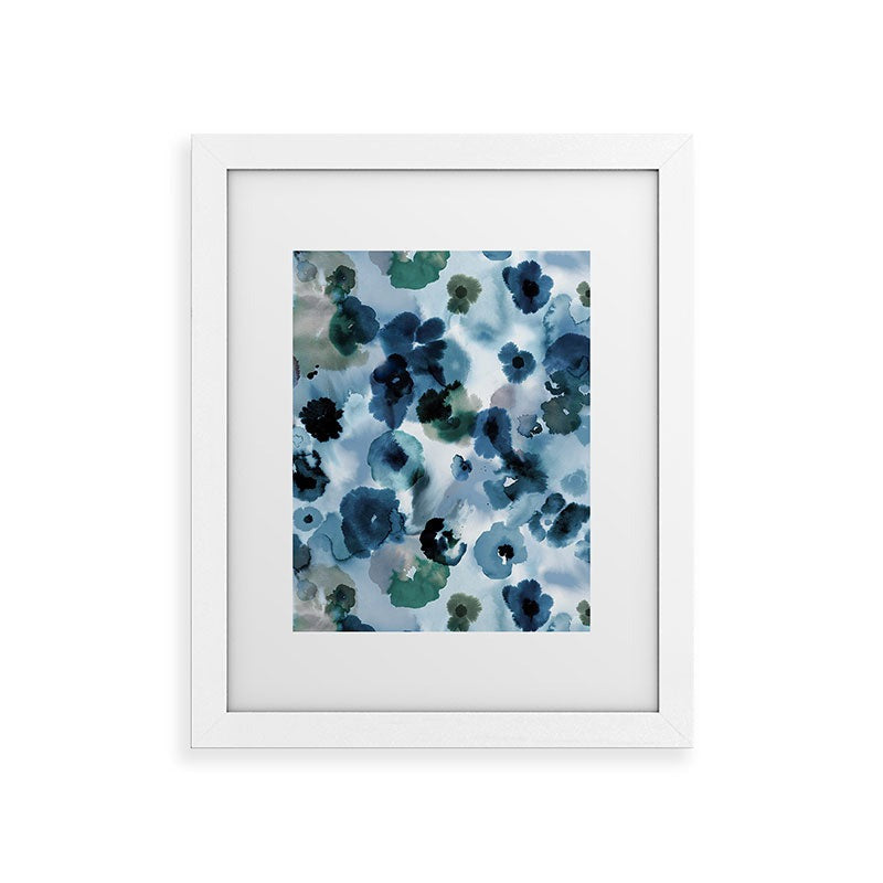 Ninola Design Botanic Retreat Ombre Abstract Watercolor Flowers Blue Navy Framed Art Print
