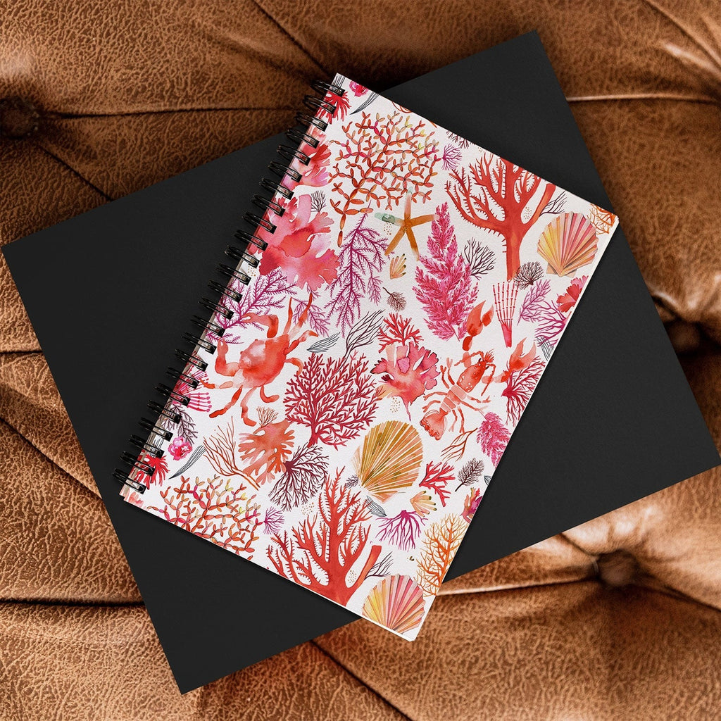 Ninola Design Botanic Retreat Coral Reef Crab Lobster Red Spiral Notebook