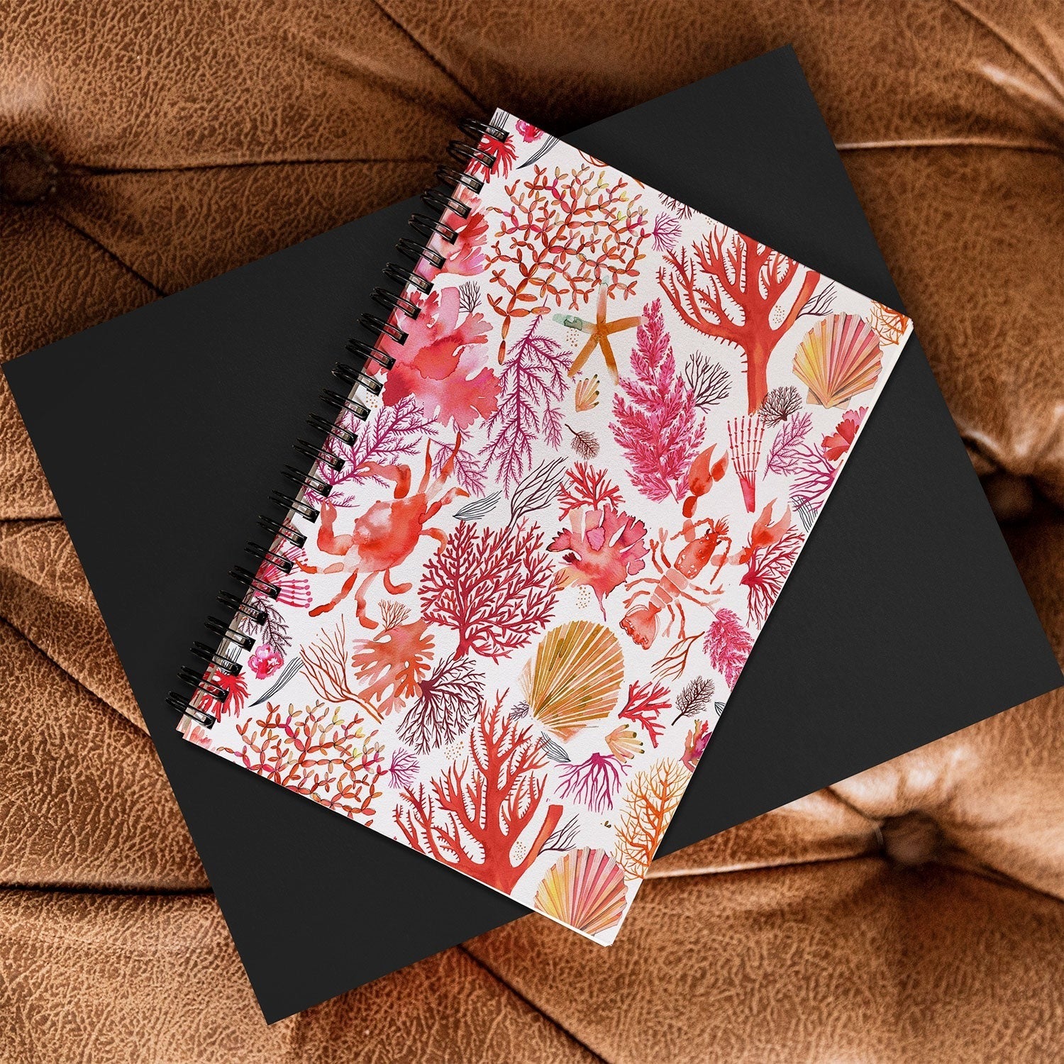 Ninola Design Botanic Retreat Coral Reef Crab Lobster Red Spiral Notebook
