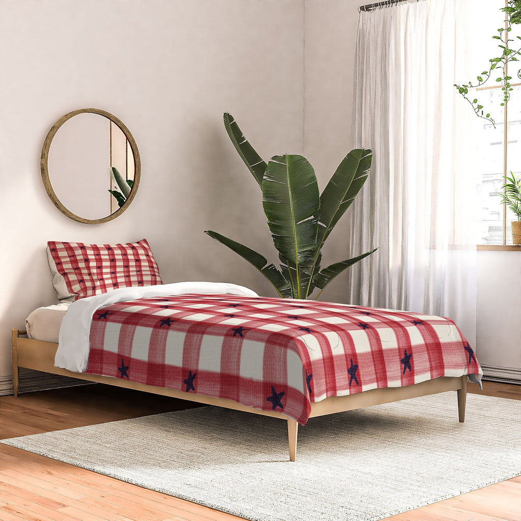 DENY Designs Red Gingham plus Stars Comforter