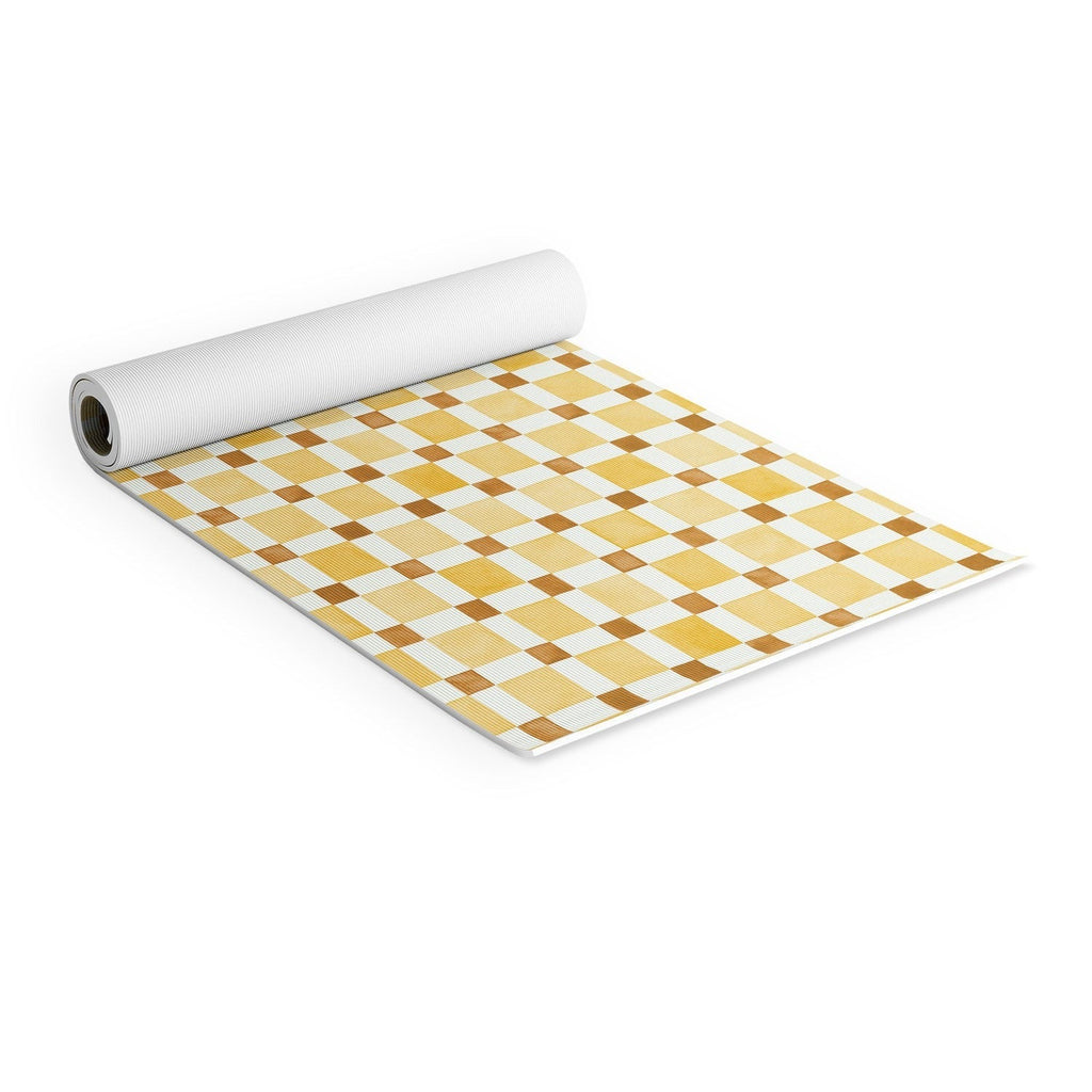 Ninola Design Everyday Artifact Checker Mosaic Tiles Geometry Yellow Yoga Mat