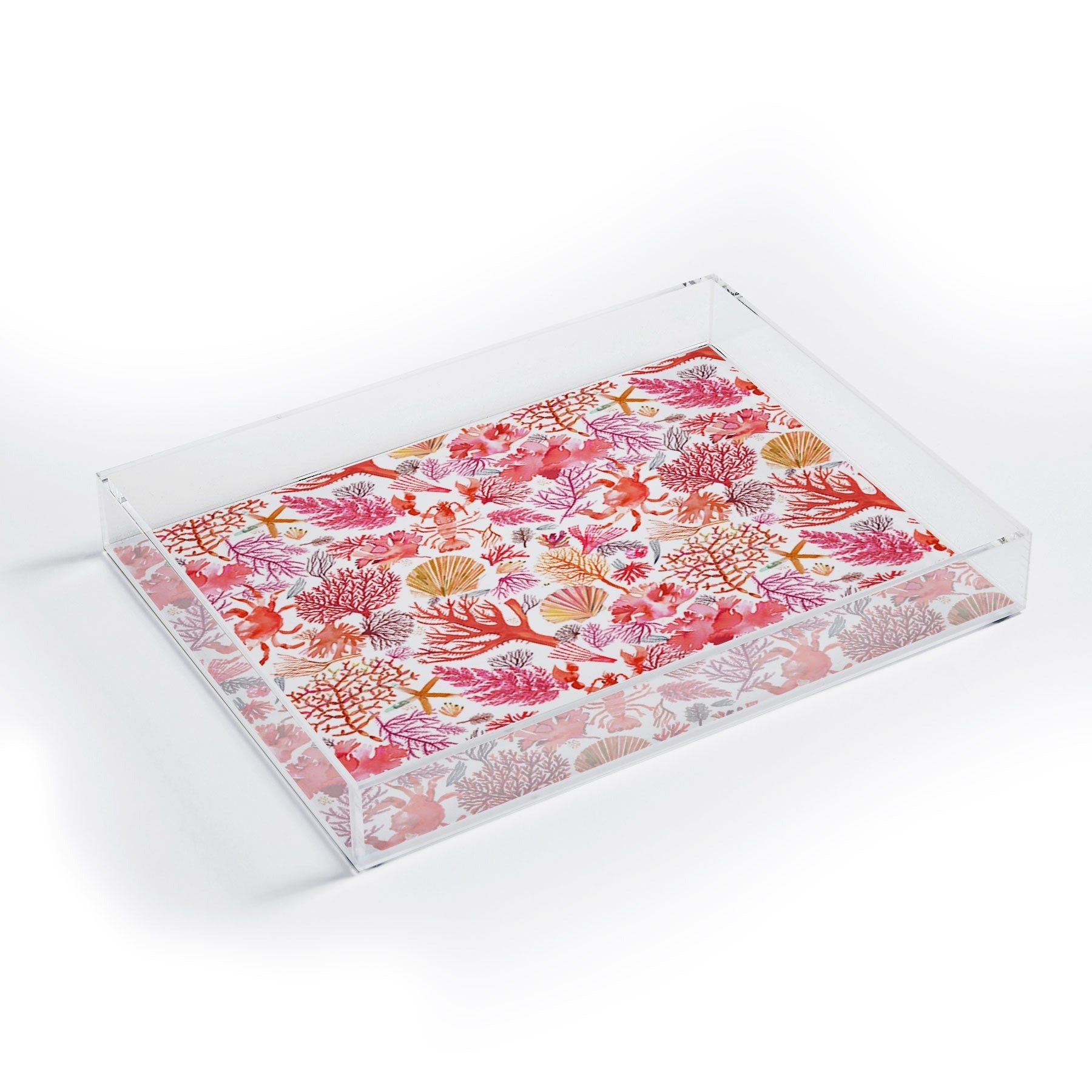 Ninola Design Botanic Retreat Coral Reef Crab Lobster Red Acrylic Tray