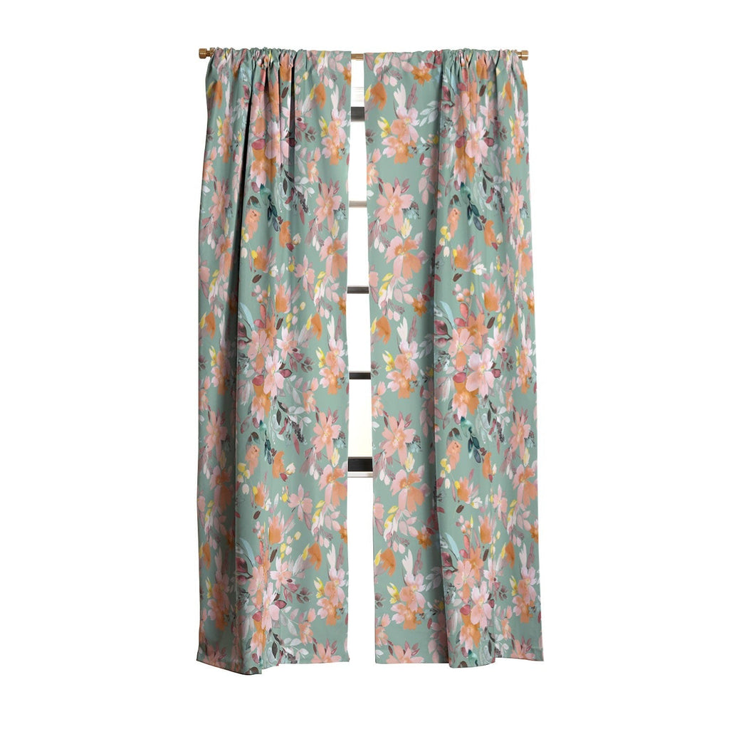 Ninola Design Botanic Retreat Floral Oleander Whimsical Teal Green Blackout Non Repeat