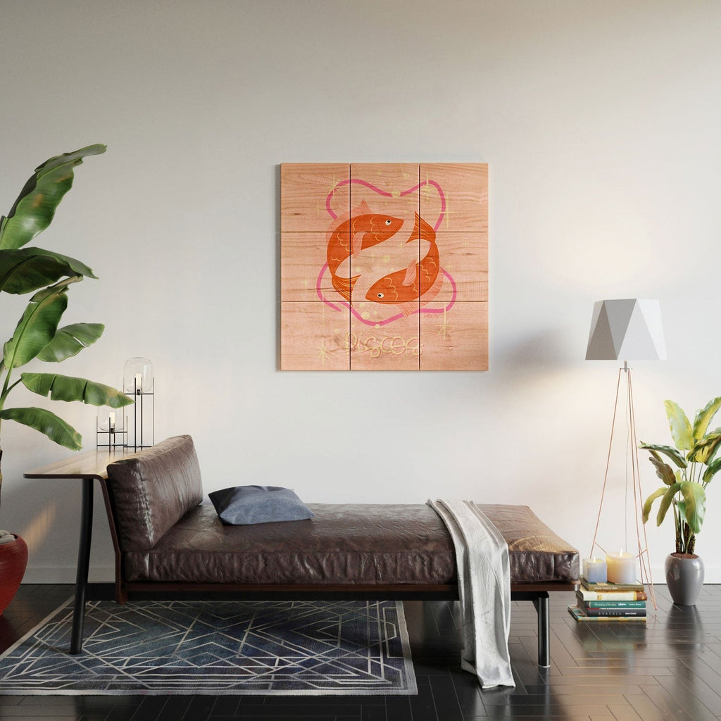 Little Om Zodiac Sign Pisces Wood Wall Mural
