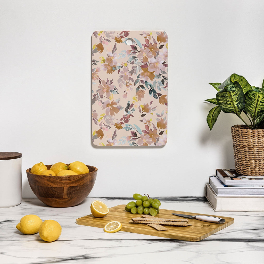 Ninola Design Botanic Retreat Floral Oleander Whimsical Soft Pink Cutting Board Rectangle