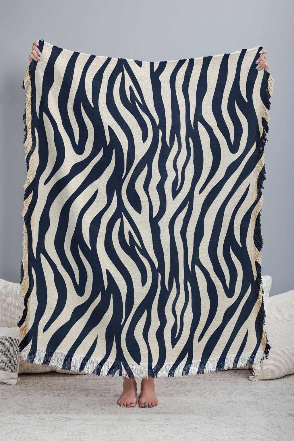 Avenie BR Navy Tiger Stripes Throw Blanket
