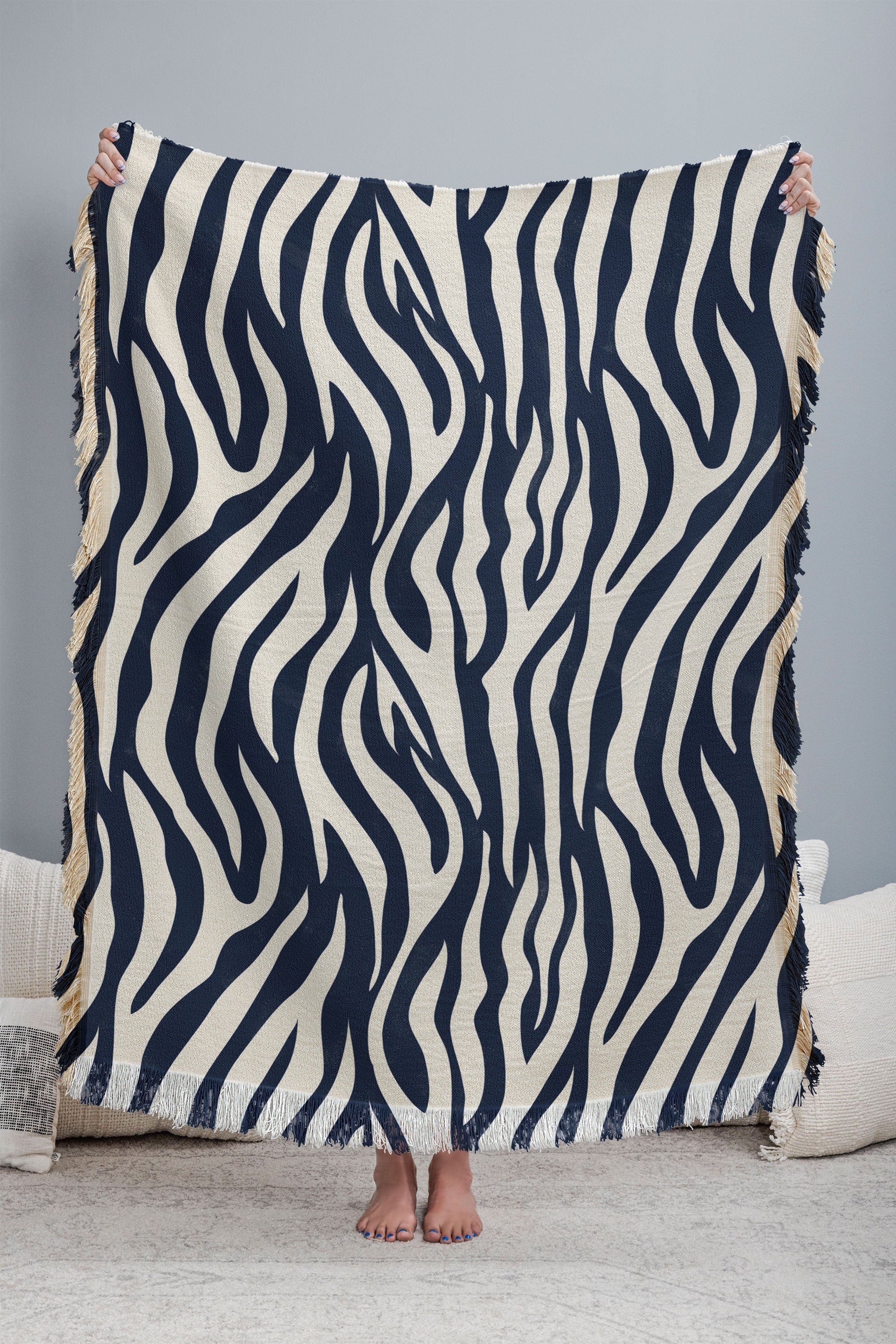 Avenie BR Navy Tiger Stripes Throw Blanket