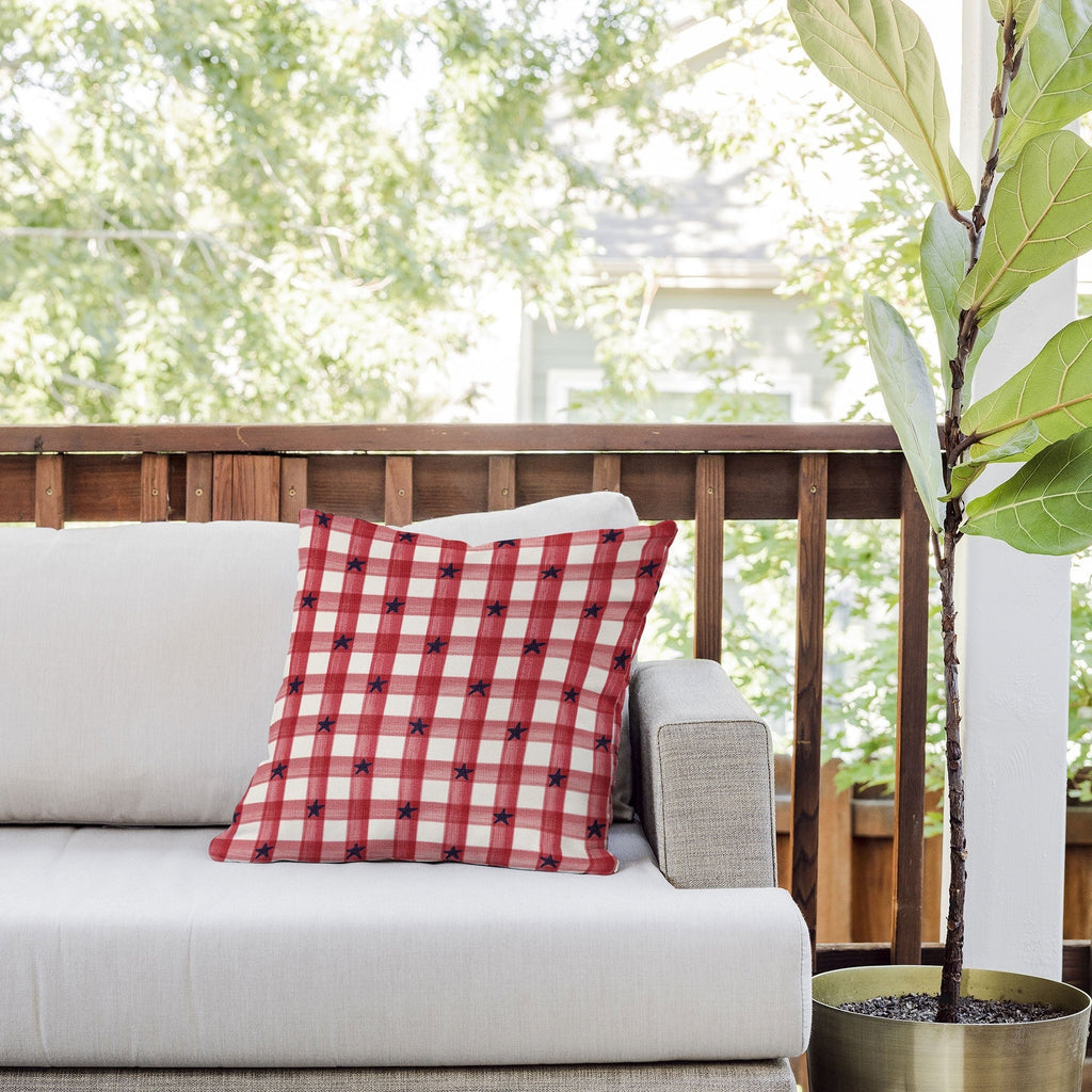 DENY Designs Red Gingham plus Stars Outdoor Throw Pillow