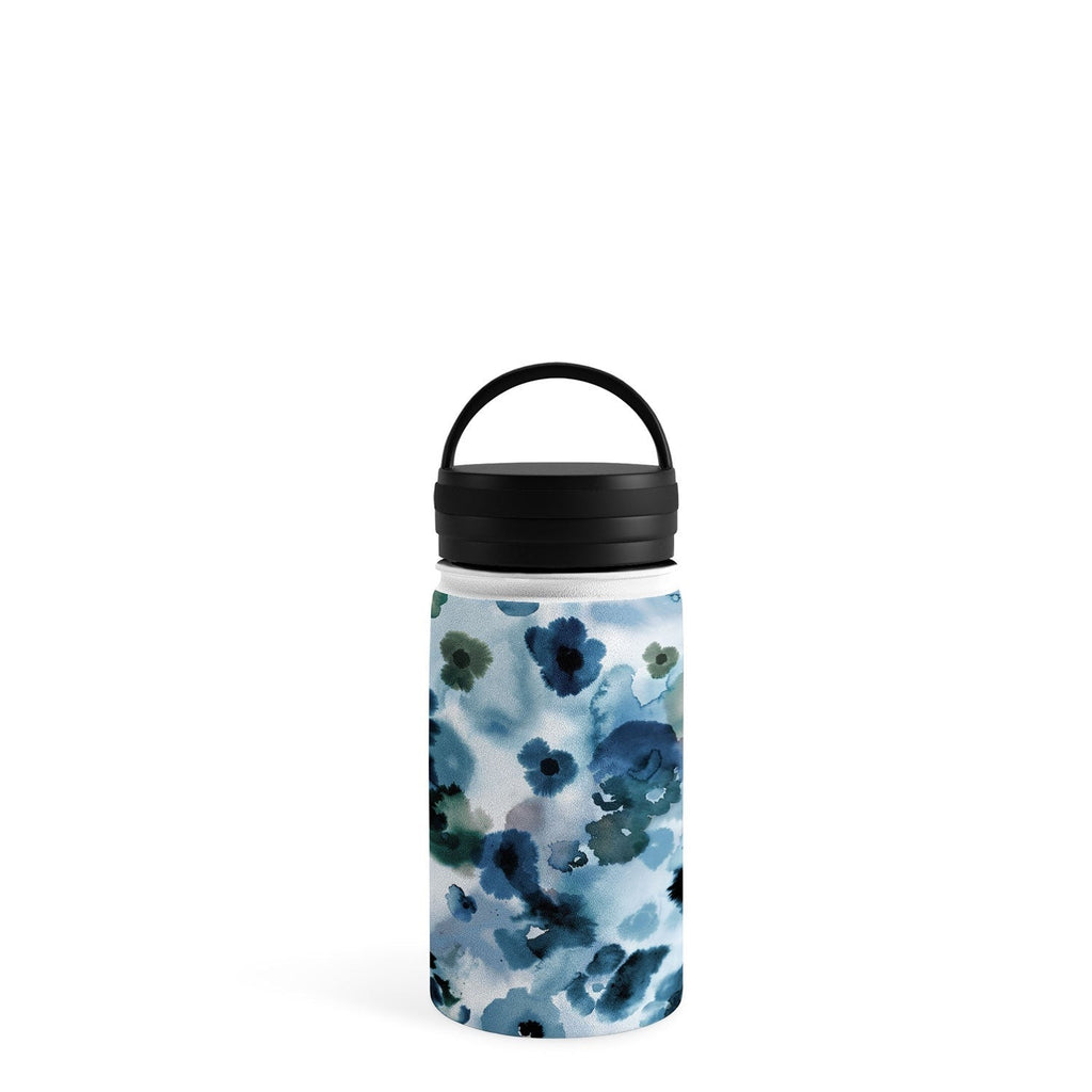 Ninola Design Botanic Retreat Ombre Abstract Watercolor Flowers Blue Navy Water Bottle