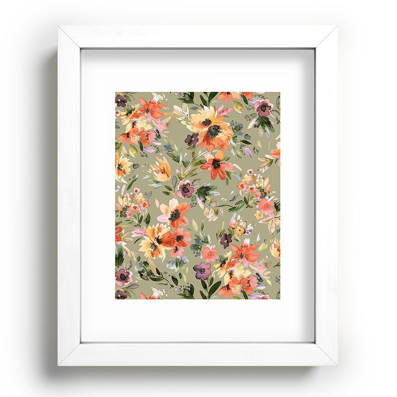 Ninola Design Botanic Retreat Painterly Tropical Flowers Sage Green Recessed Framing Rectangle