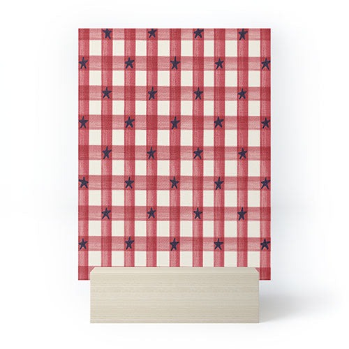 DENY Designs Red Gingham plus Stars Mini Art Print