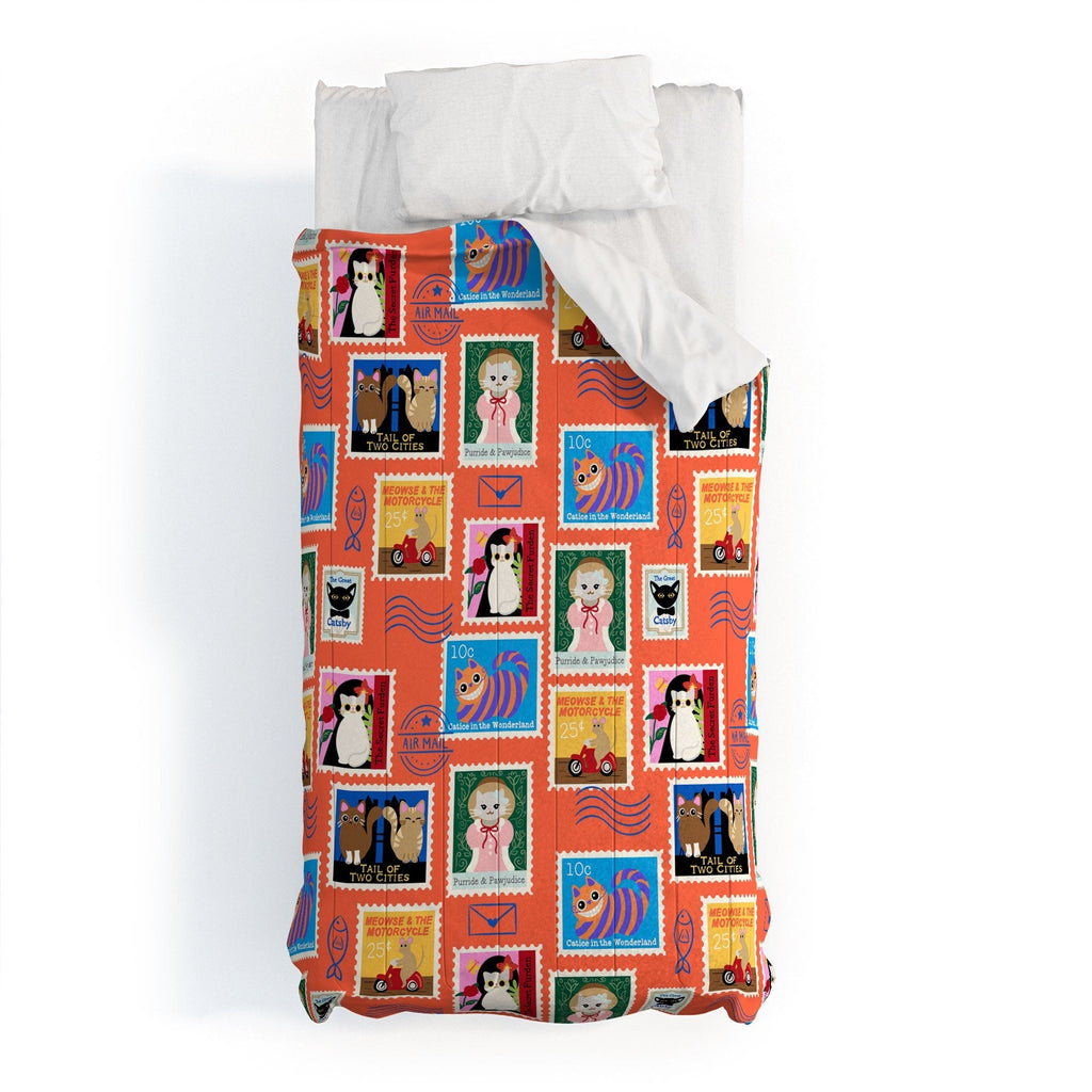 Design by Spark Classic Book Cat Stamps Comforter