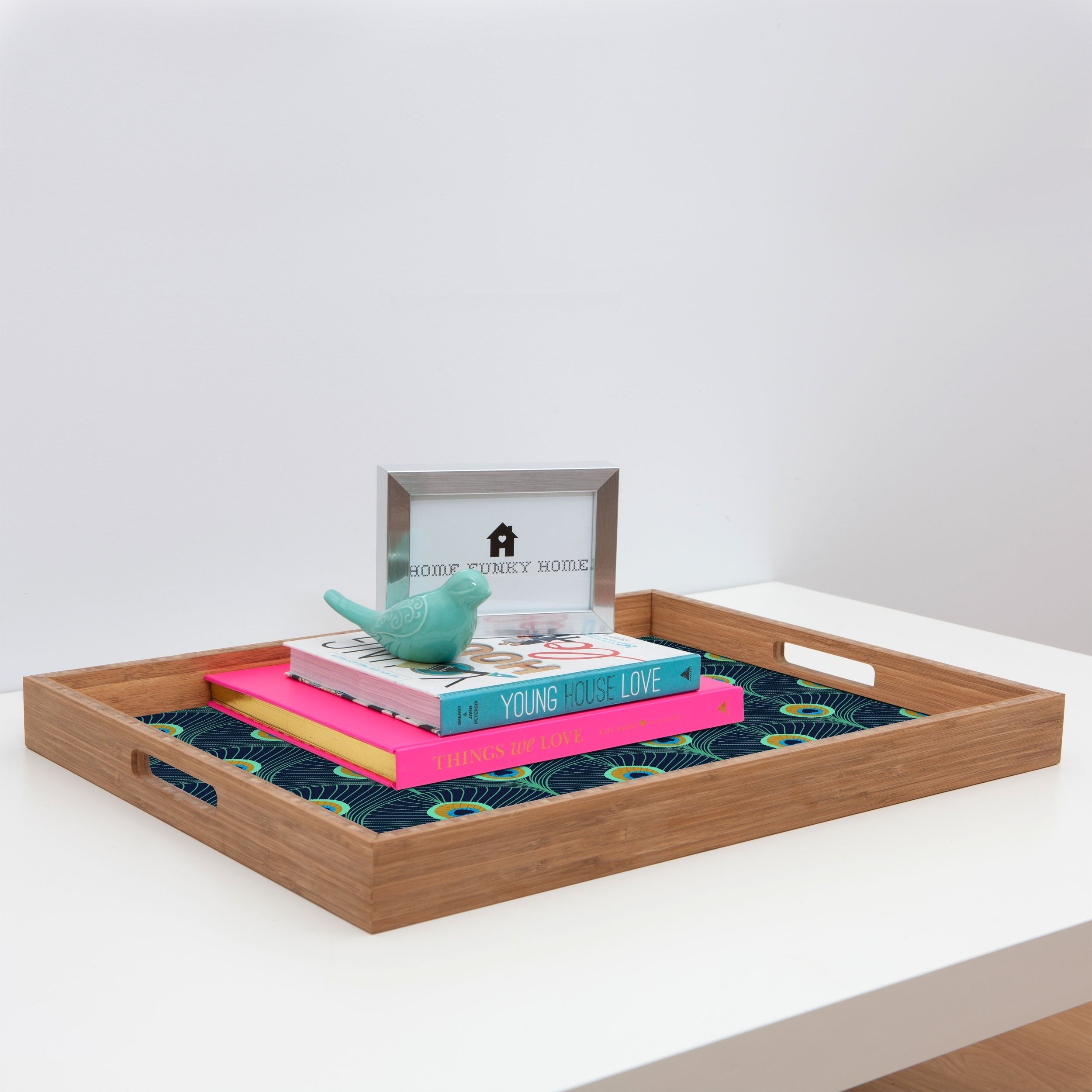 Design by Spark Peacock Deco Feathers Rectangular Tray