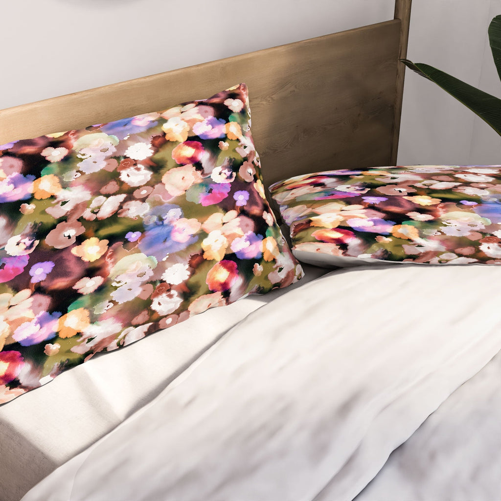Ninola Design Botanic Retreat Ombre Abstract Watercolor Flowers Pink gold Pillow Shams
