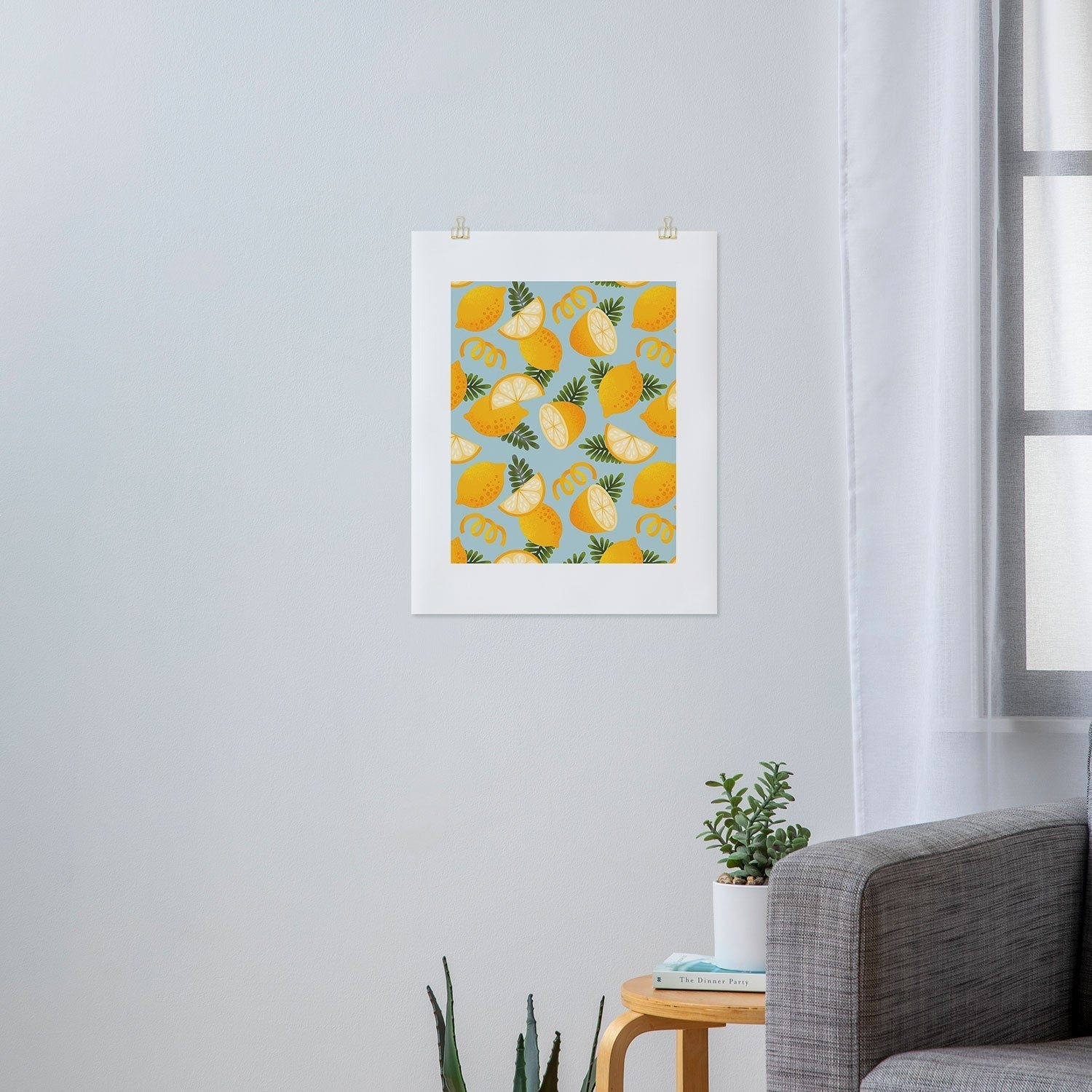 Jessica Molina Lemon Pattern on Sky Blue Art Print