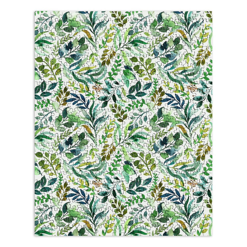 Ninola Design Botanic Retreat Loose Botanical Leaves Watercolor Green Puzzle