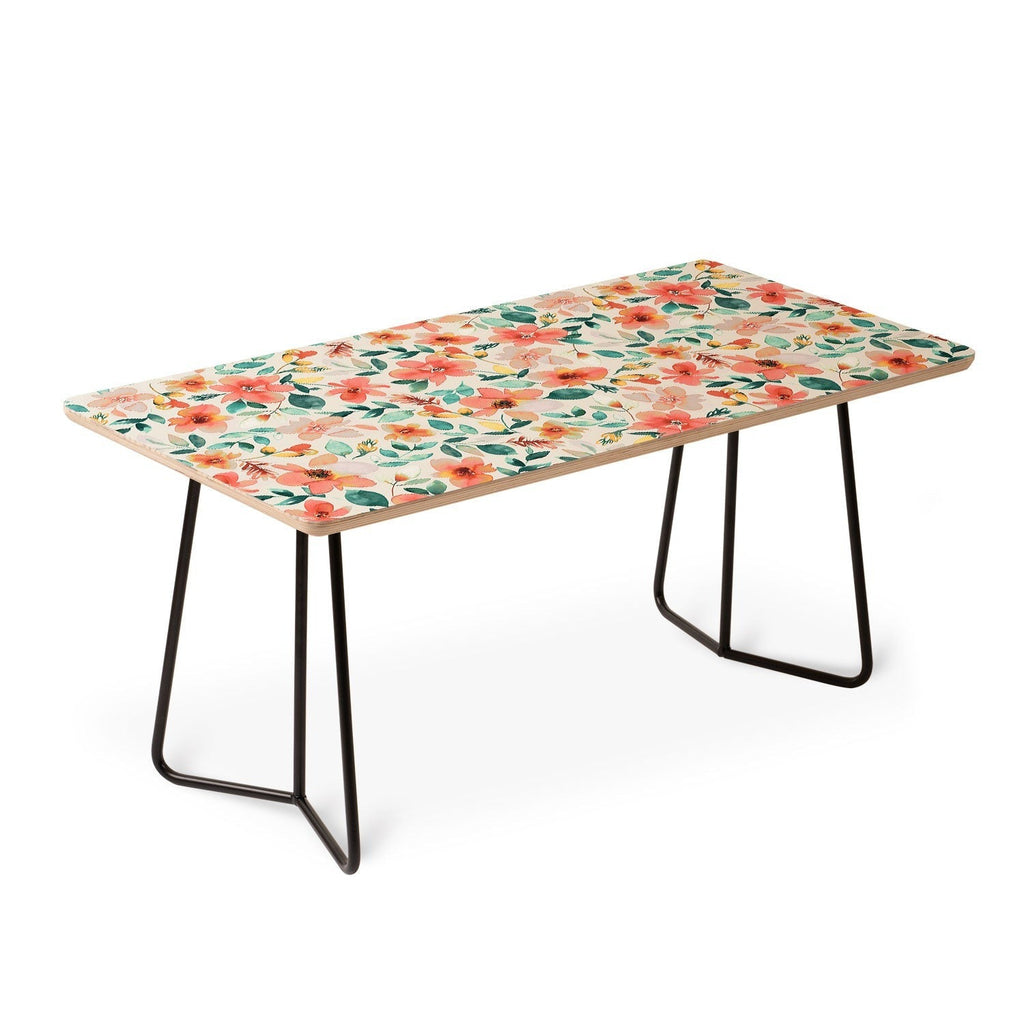 Ninola Design Botanic Retreat Tropical Whimsical Flowers Coral Green Coffee Table