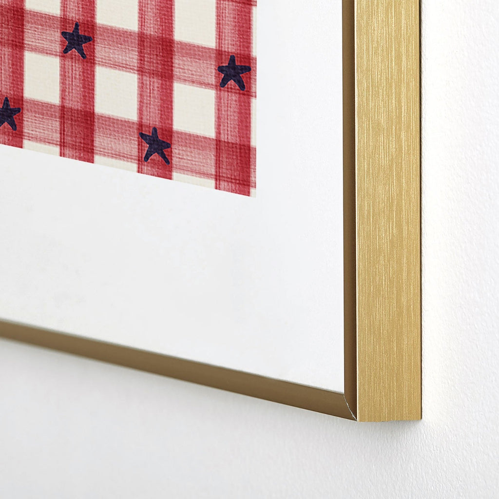 DENY Designs Red Gingham plus Stars Metal Framed Art Print