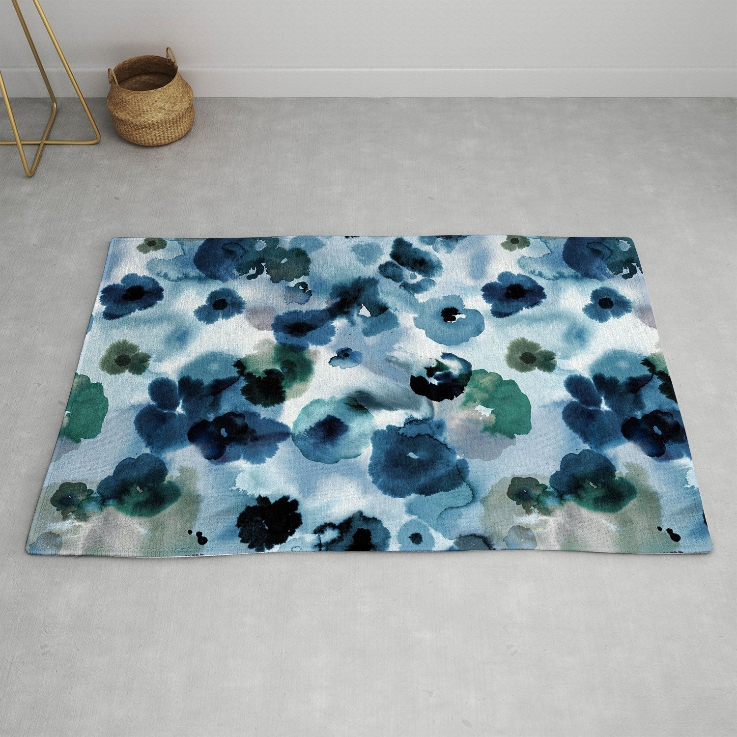 Ninola Design Botanic Retreat Ombre Abstract Watercolor Flowers Blue Navy Area Rug