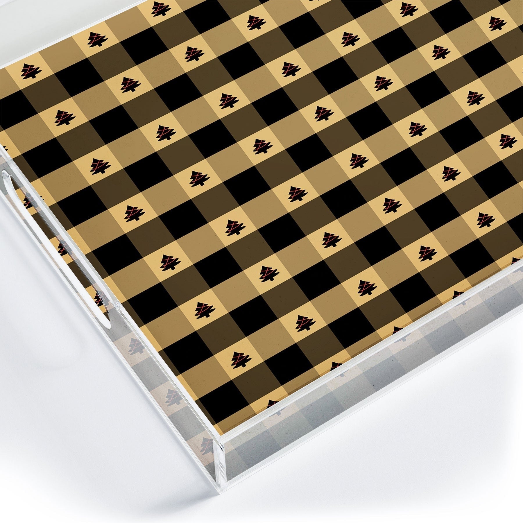 Design by Spark Black Gold Tree Tree Gingham Acrylic Tray