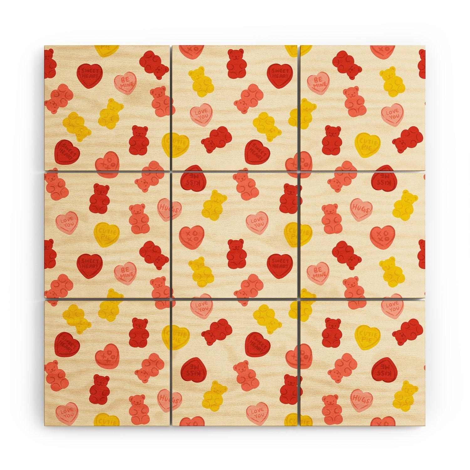 Design by Spark Gummy Bears and Candy Hearts Valentines Wood Wall Mural