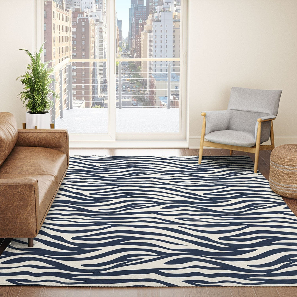 Avenie BR Navy Tiger Stripes Area Rug