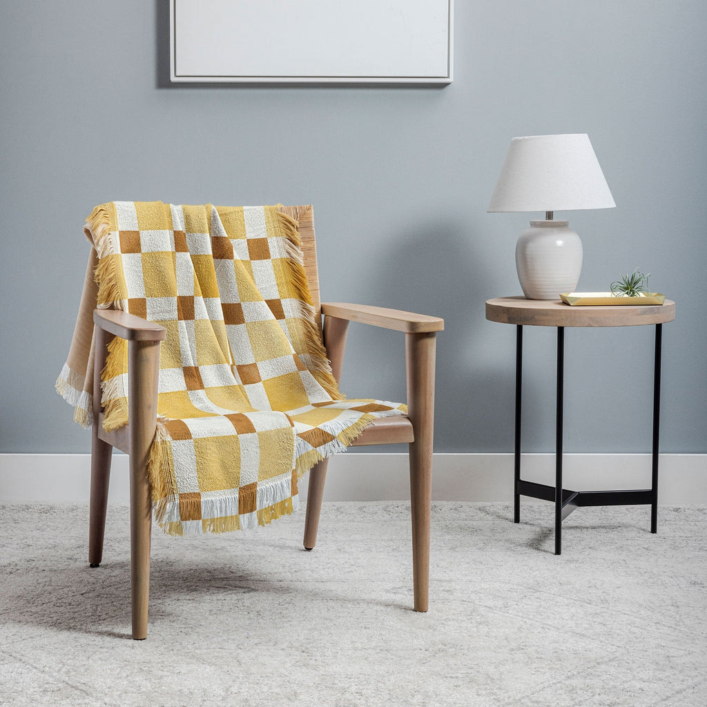 Ninola Design Everyday Artifact Checker Mosaic Tiles Geometry Yellow Throw Blanket