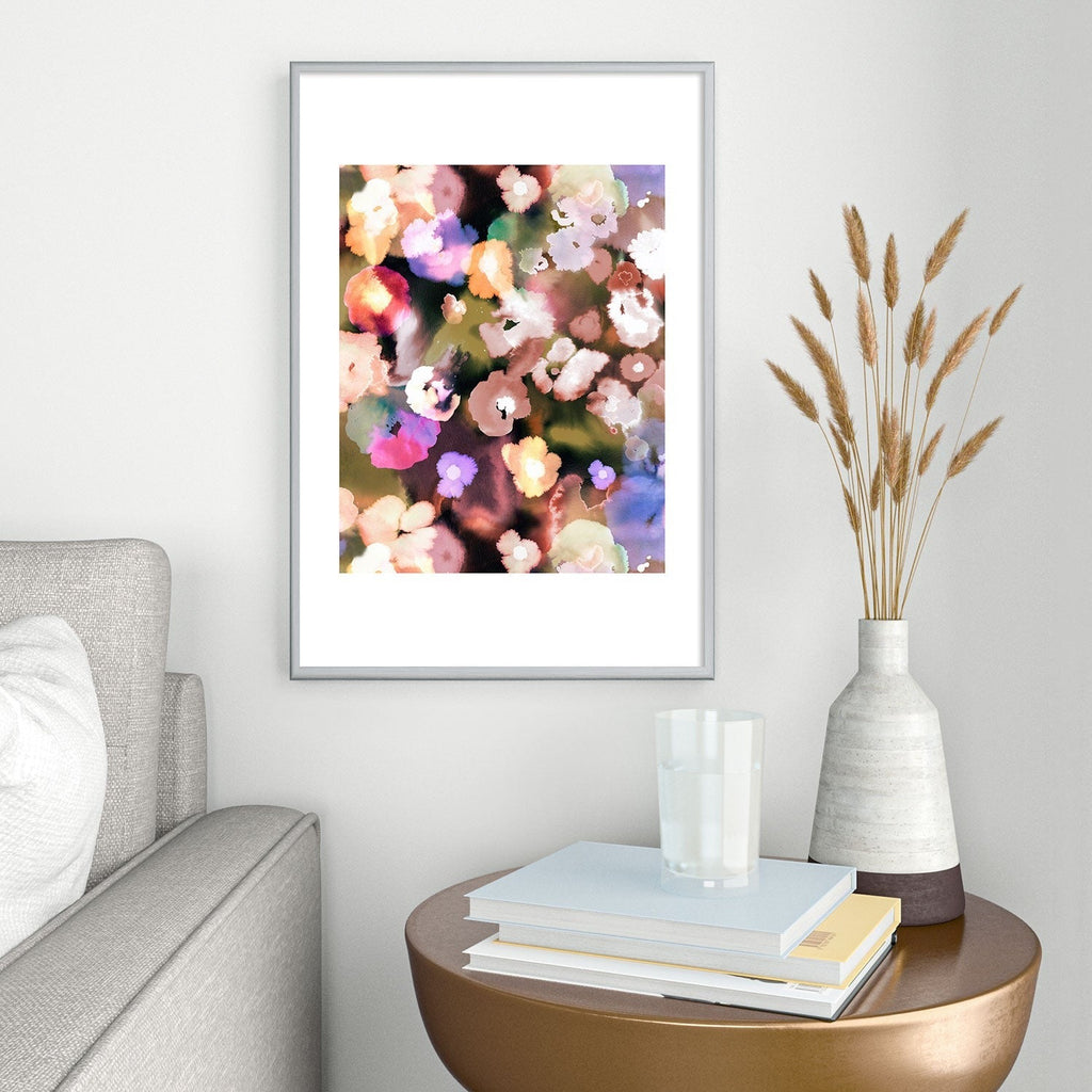 Ninola Design Botanic Retreat Ombre Abstract Watercolor Flowers Pink gold Metal Framed Art Print