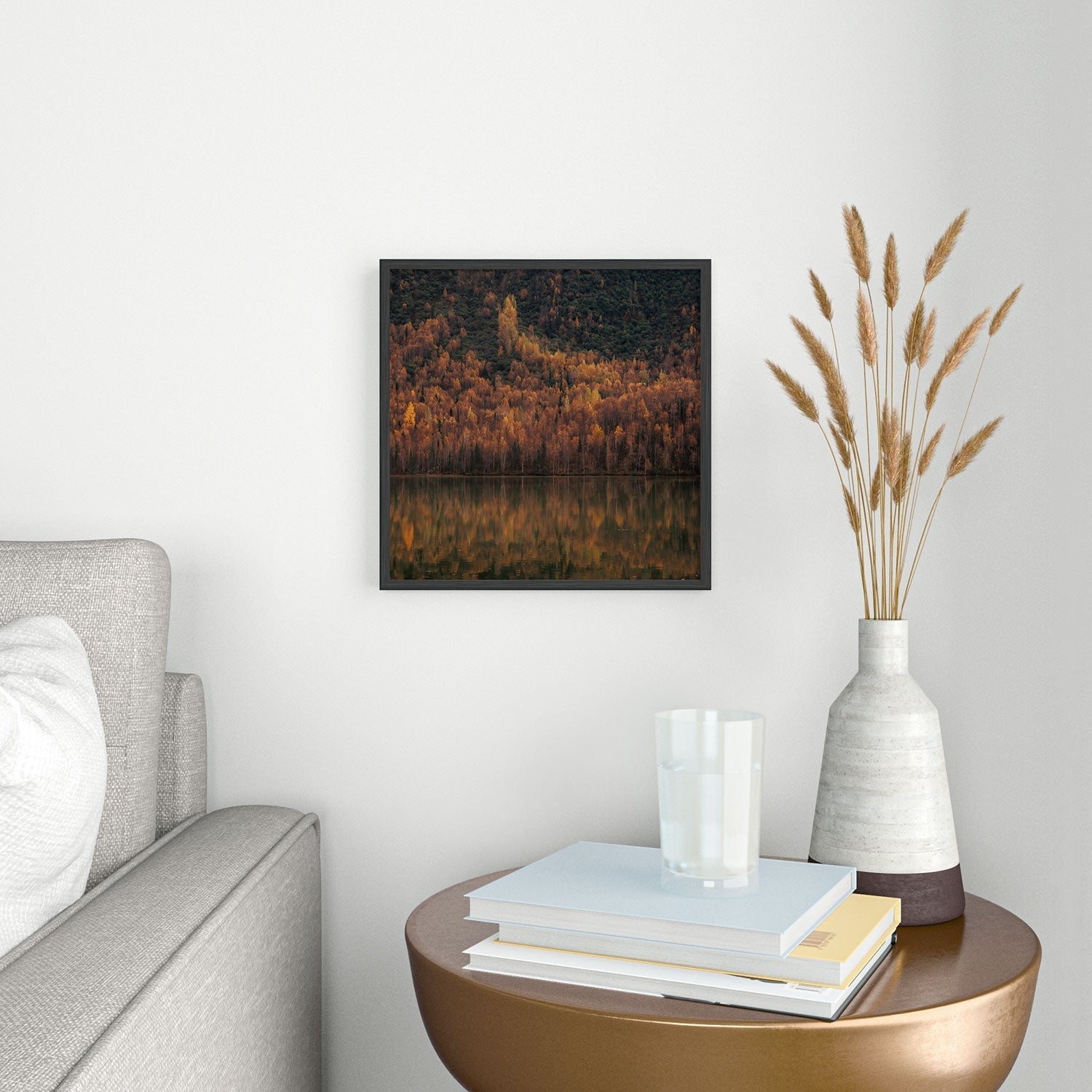 Hannah Kemp Fall Lake Square Metal Framed Art Print