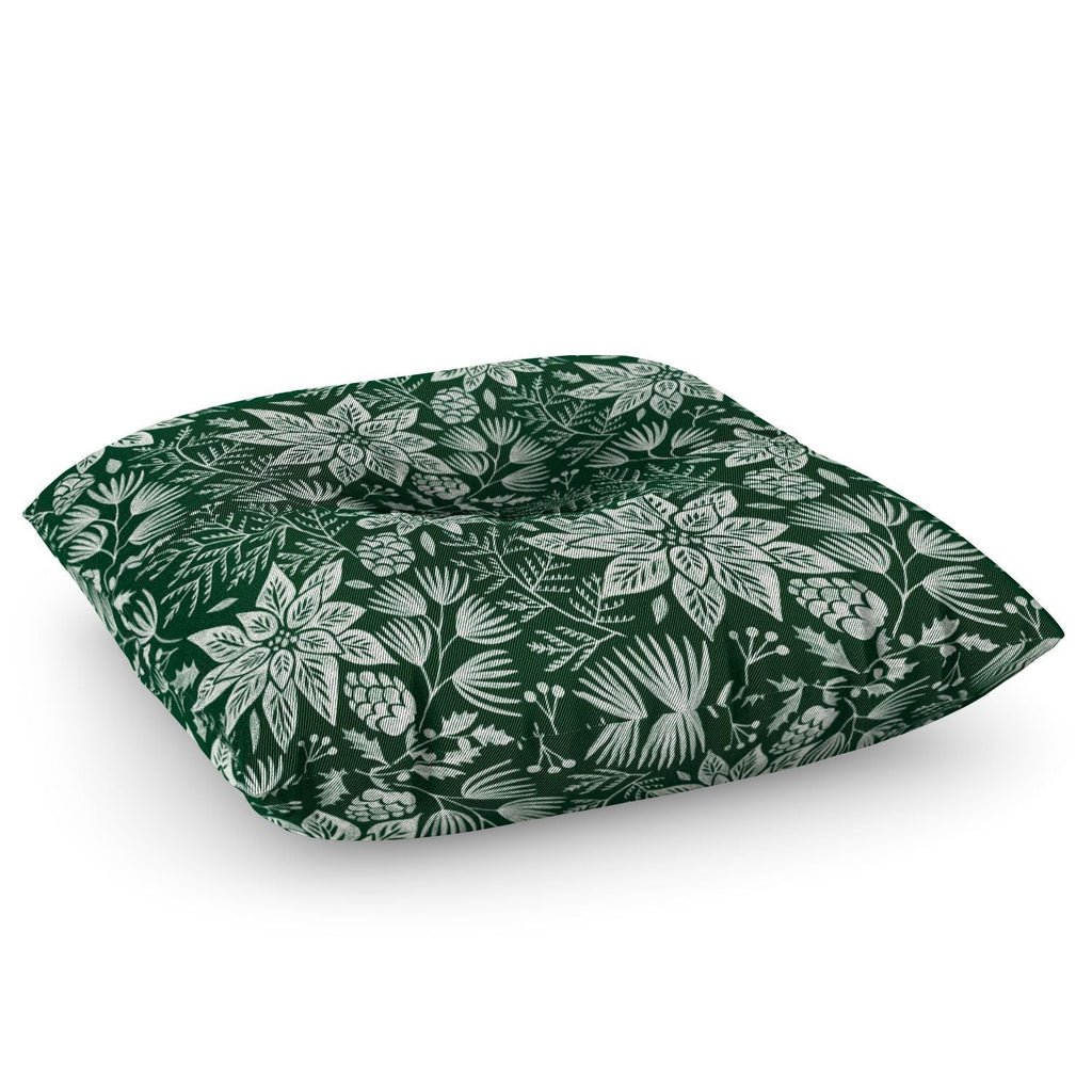 Pimlada Phuapradit Christmas Poinsettia Floor Pillow Square