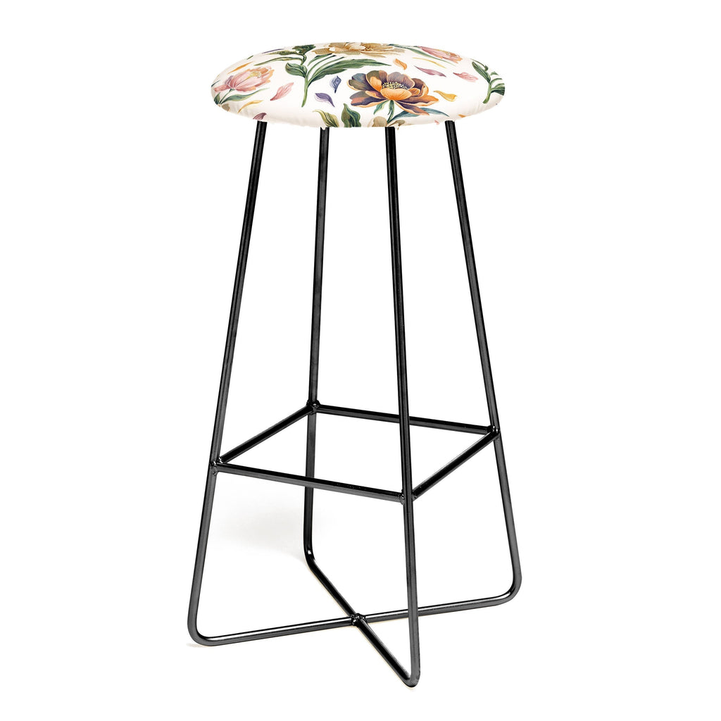 Marta Barragan Camarasa Hand Painted Peony Florals Bar Stool