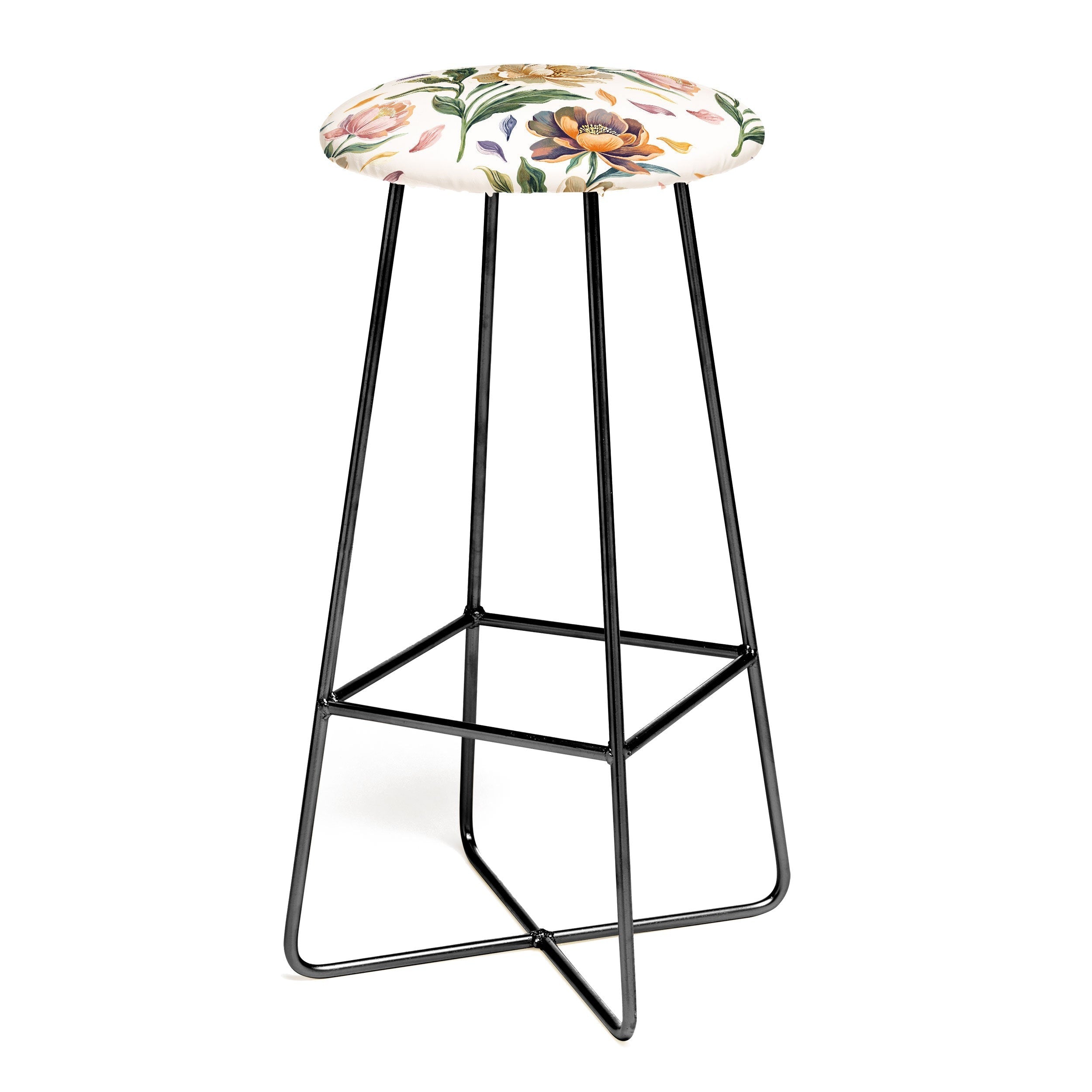 Marta Barragan Camarasa Hand Painted Peony Florals Bar Stool