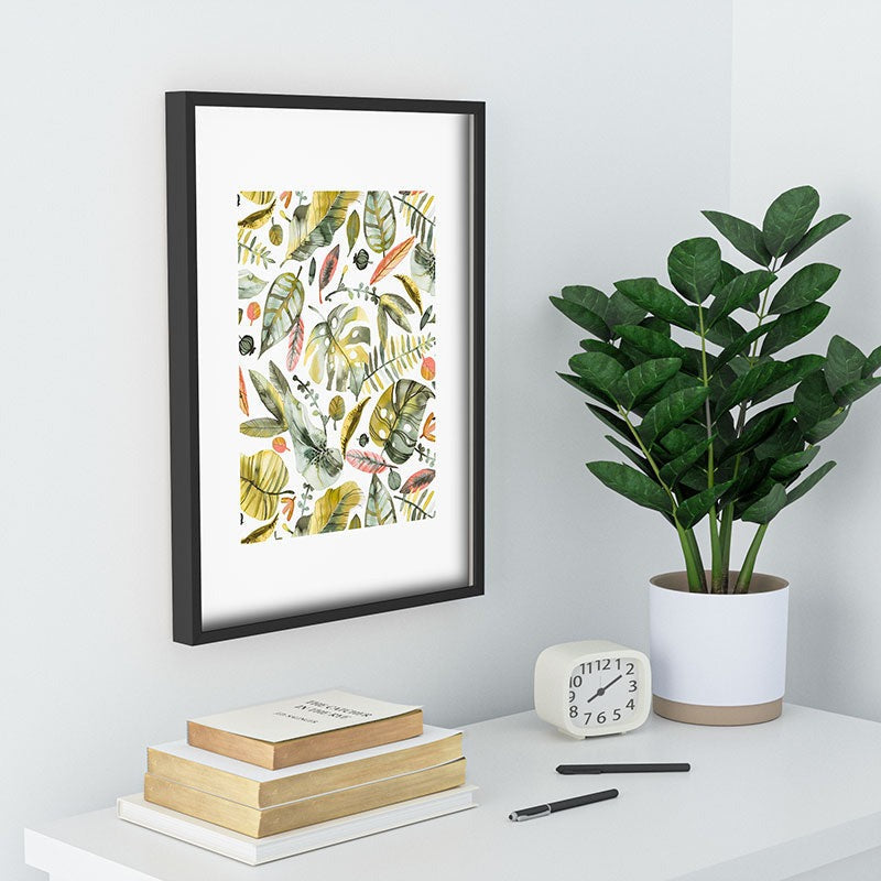Ninola Design Botanic Retreat Tropical Jungle Leaves Botanical Green Orange Recessed Framing Rectangle