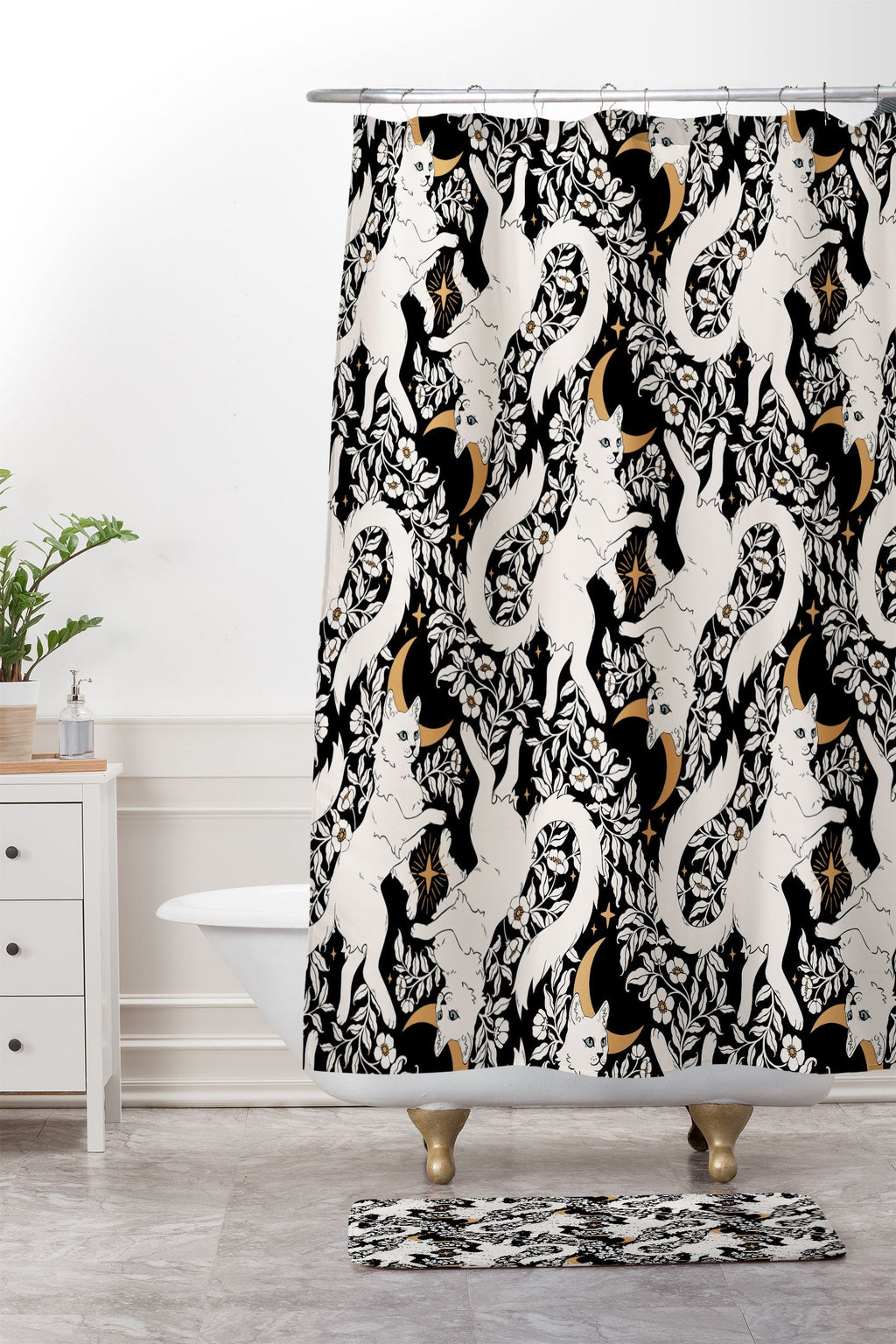 Avenie Celestial Cats Gold Memory Foam Bath Mat