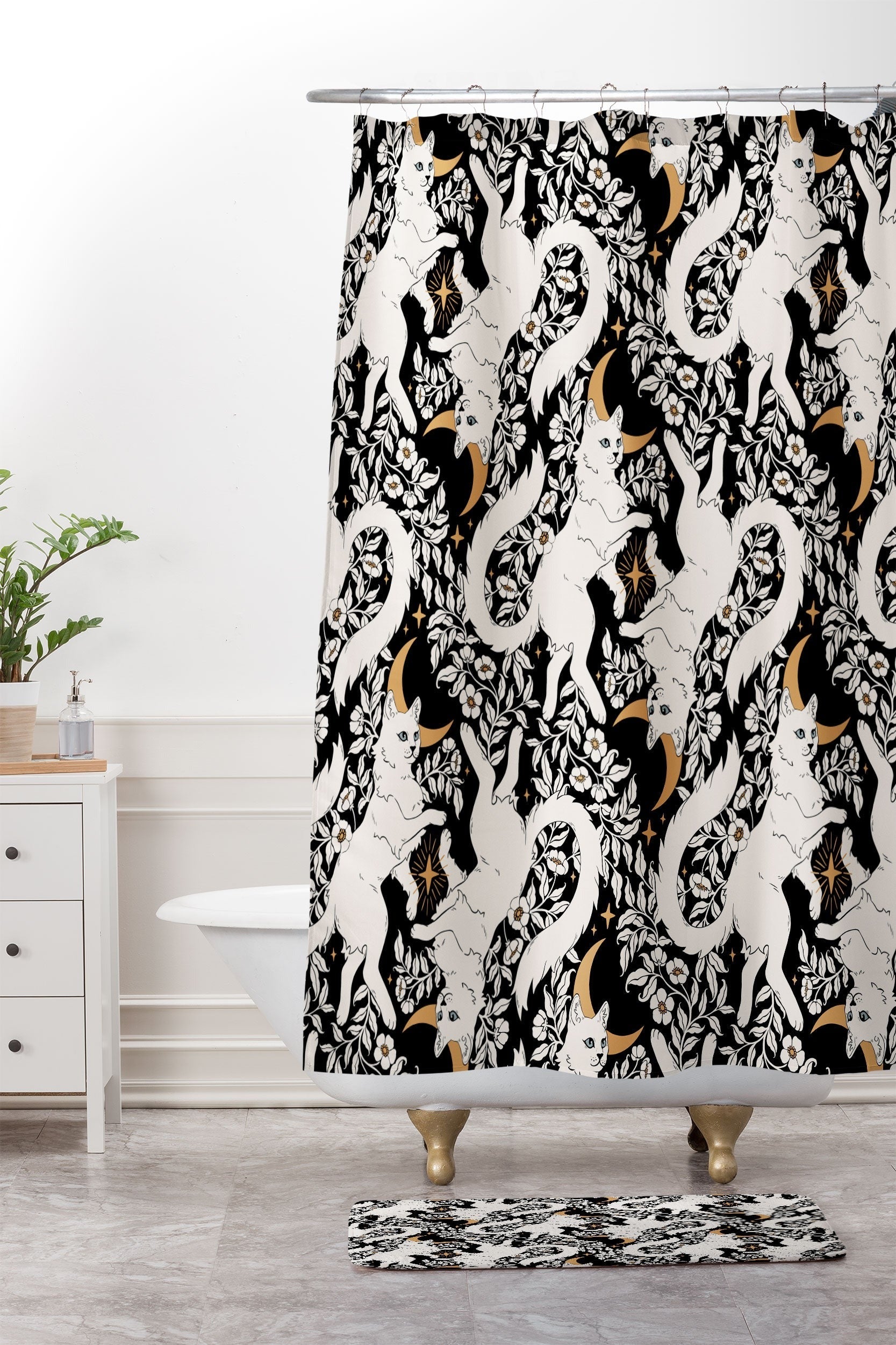 Avenie Celestial Cats Gold Memory Foam Bath Mat