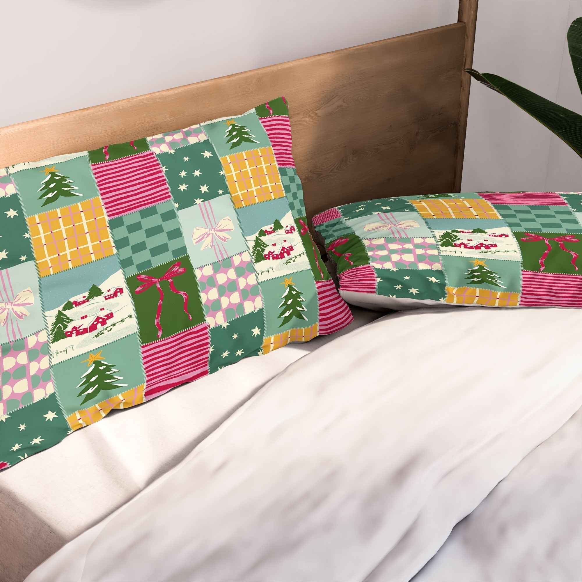 LouBruzzoni Cozy Christmas Patchwork Pillow Shams