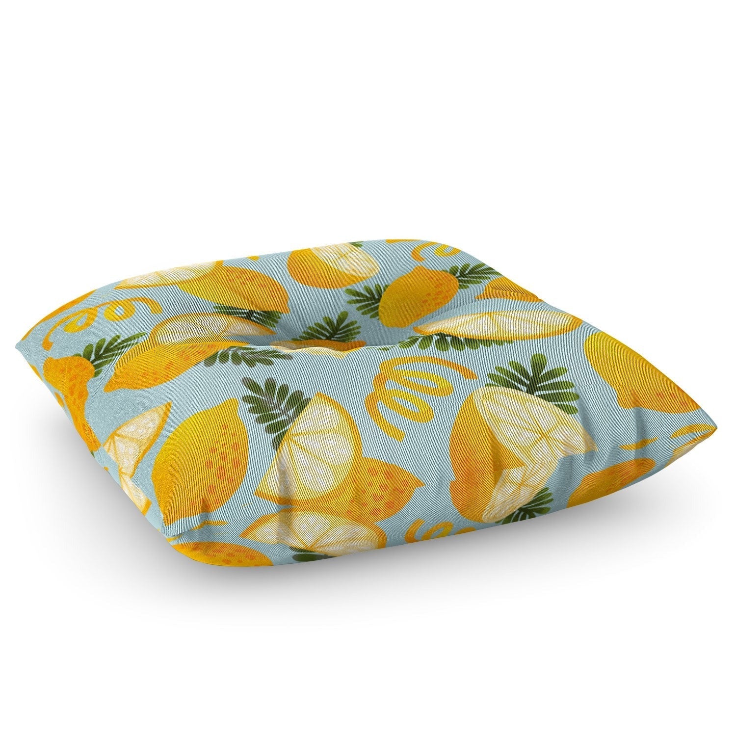 Jessica Molina Lemon Pattern on Sky Blue Floor Pillow Square