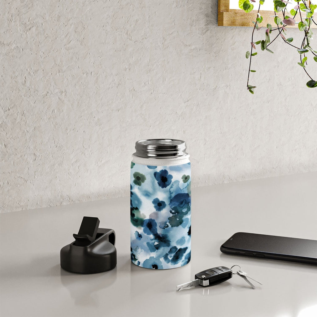 Ninola Design Botanic Retreat Ombre Abstract Watercolor Flowers Blue Navy Water Bottle