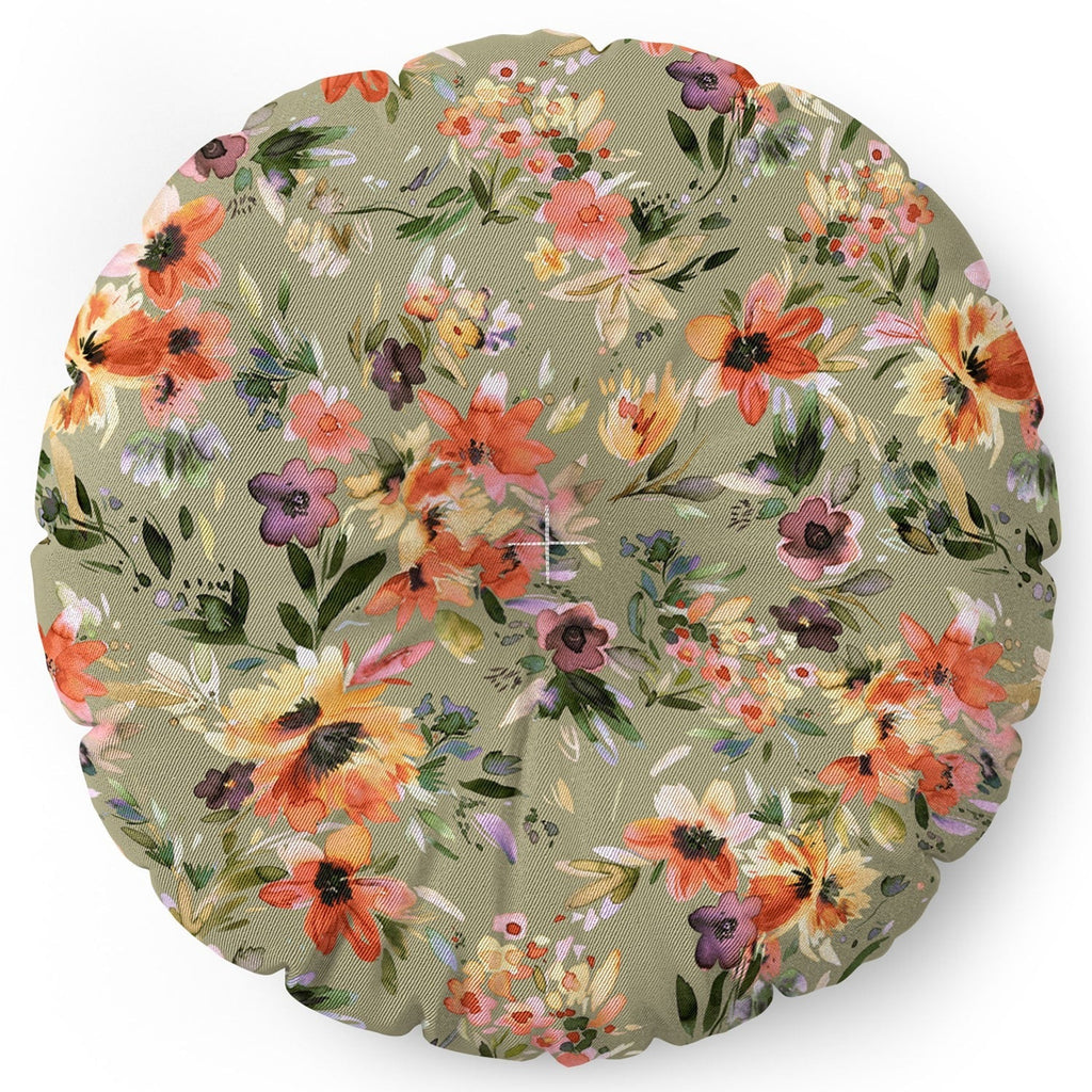 Ninola Design Botanic Retreat Floral Oleander Whimsical Teal Green Floor Pillow Round