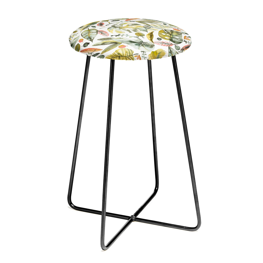 Ninola Design Botanic Retreat Tropical Jungle Leaves Botanical Green Orange Counter Stool