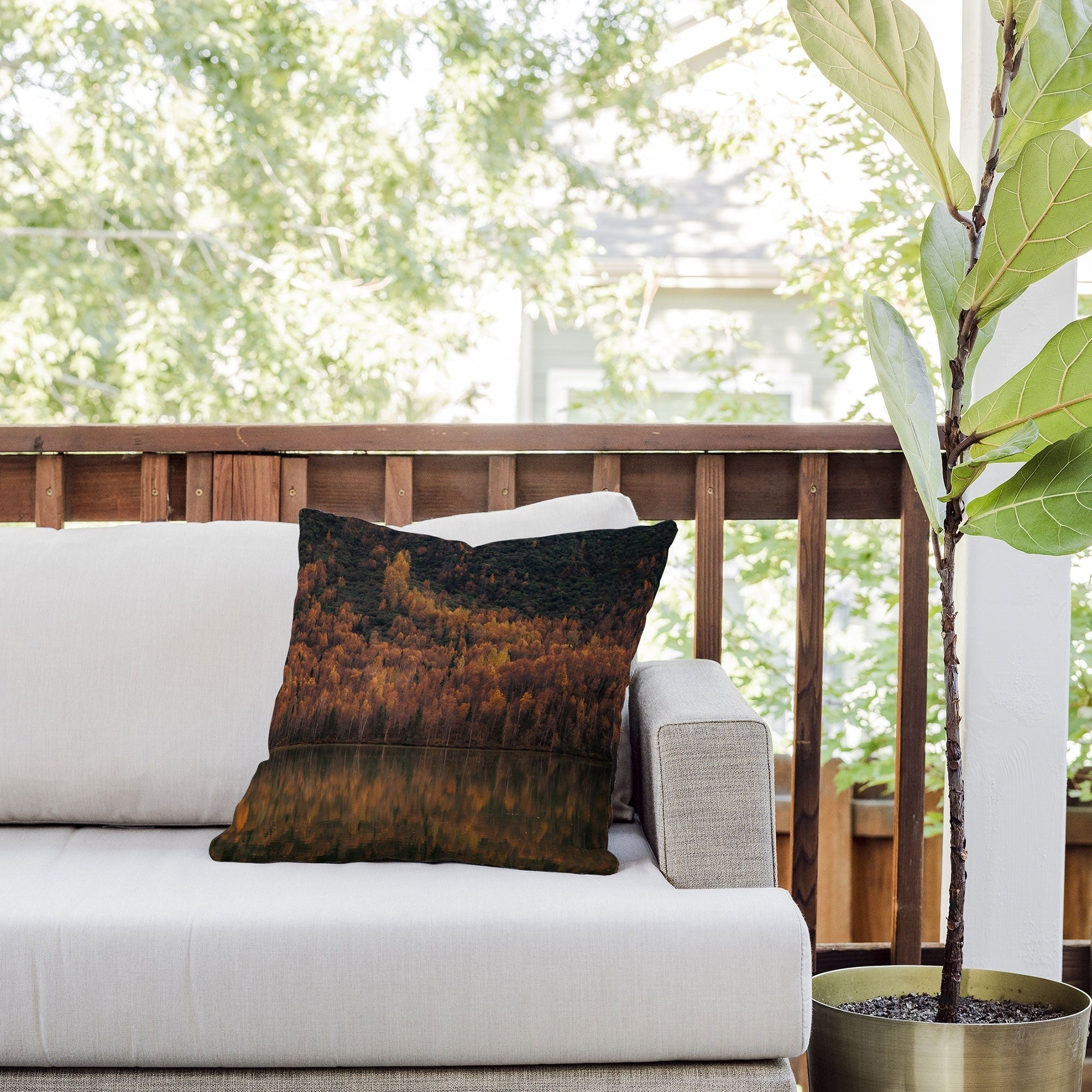 Hannah Kemp Fall Lake Outdoor Throw Pillow