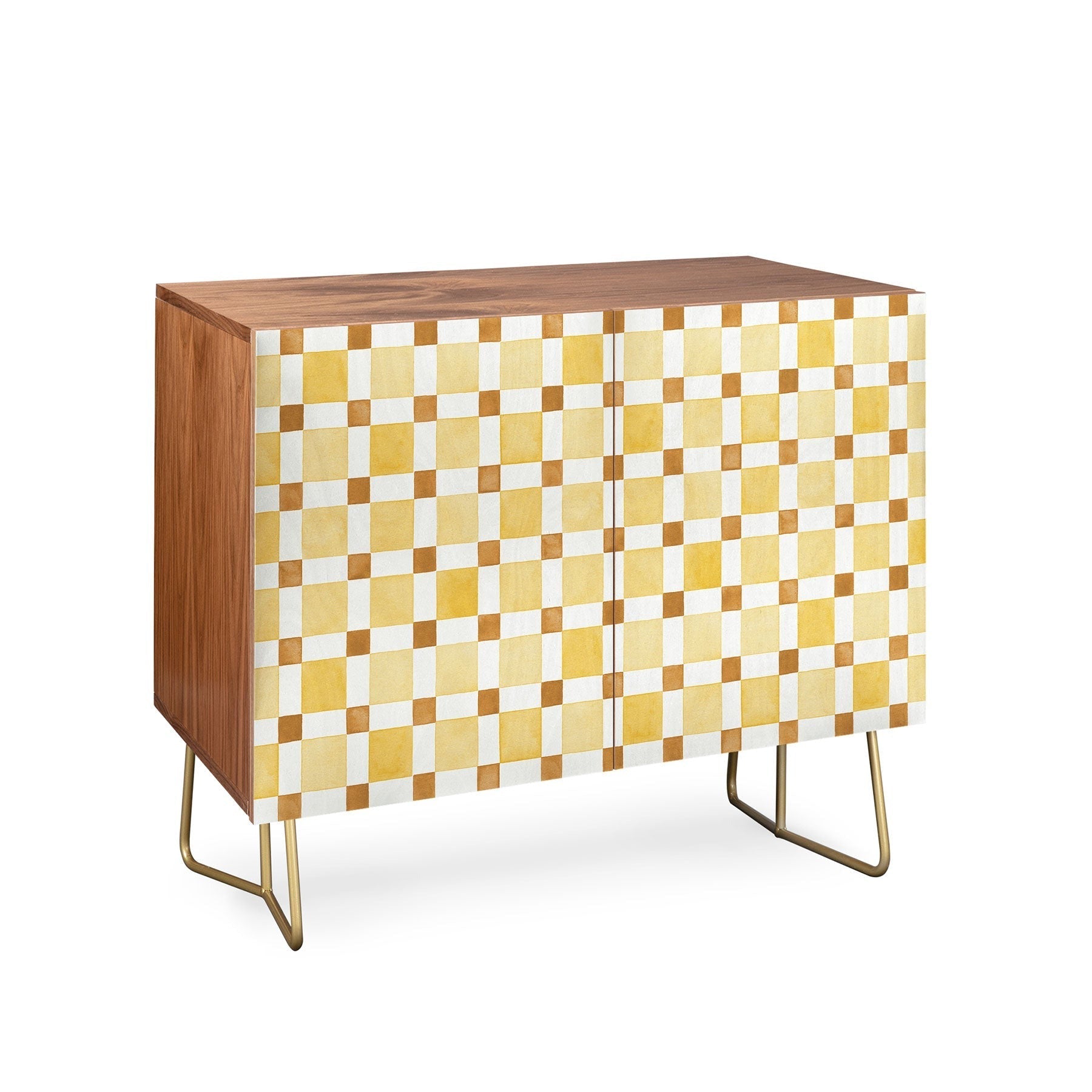 Ninola Design Everyday Artifact Checker Mosaic Tiles Geometry Yellow Credenza