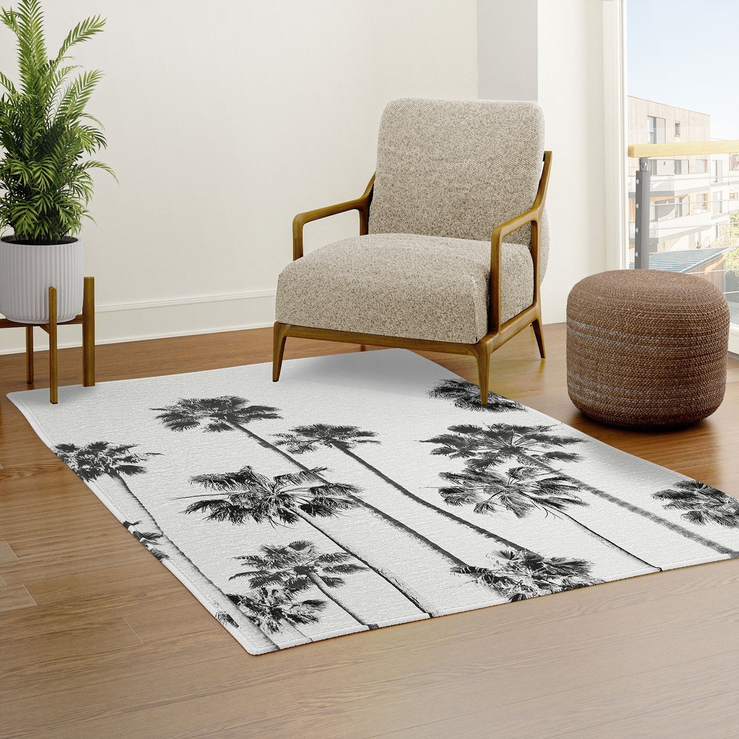 Gal Design Black And White Palms Area Rug